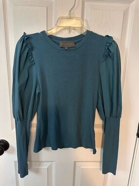 Sunday in Brooklyn Women’s Teal Long-Sleeve Puff Shoulder Top
